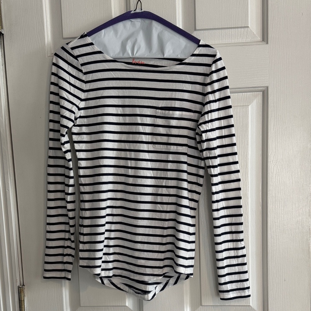 Boden Navy and White Striped Top